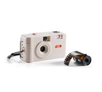 Praktica Reusable 35mm Film Camera with 36 Exposure Film Roll, Cream - Retro Full Frame Focus Free Flash (Film & 1xAAA not included)