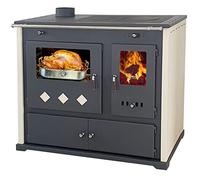 Pracktik Lux Beige Left Wood Stove with Oven Compartment and Hob 9.5 kW Fireplace Burning Oven Workshop Oven Swedish Stove Hut Oven Heating Oven