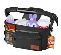 Pram Bag with Cup Holder: Large Capacity Universal Pram Organiser Bag Black