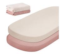 Pram Bed Sheets, Set of 2 Fitted Sheets Pram, 100% Cotton Muslin Fitted Sheet for Cot, 80 x 40 cm Pram Mattress Cover, Fitted Sheet for Bassinet, Pram Mattress