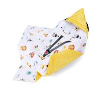 Pram blanket for car seat and pushchair - soft Minky baby wrap double-sided with hood for newborns - usable year-round on the go and at home 90×90 cm Safari toffee Oeko-Tex