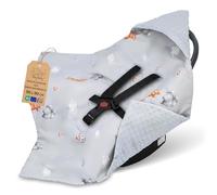 Pram blanket for car seat and pushchair - soft Minky baby wrap double-sided with hood for newborns - usable Winter on the go and at home 90×90 cm Teddy bears Oeko-Tex