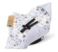 Pram blanket for car seat and pushchair - soft Minky baby wrap double-sided with hood for newborns - usable Winter on the go and at home 90×90 cm Deer light grey Oeko-Tex