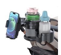Pram Cup Holder, 3-in-1 Cup Holder for Pram with Cell Phone Holder Secure Attachment, 360° Adjustable Universal Cupholder for Pram, Pushchair, Buggy, Wheelchair, Bike, Baby Essentials
