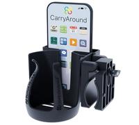 Pram Cup & Large Phone Holder, [MADE IN UK] by CarryAround, Stroller, Pushchair, Buggy, Wheelchair, Walker, Tumbler, Coffee, Baby Bottle, Built to last, Strong Universal Clamp, Golf Cart