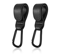 Pram Hook Clips Leather Style Buggy Clips Adjustable Stroller Hooks Pram Accessories for Mommy Diaper Bag Shopping Bag 2pcs Black