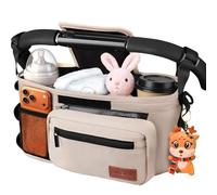 Pram Organiser Bag with 2 Cup Holder, Universal Pram Bag Buggy Accessories | Large Capacity Baby Pushchair Stroller Organiser with Detachable Phone Bag, Fit Doona, Nuna, Jogger, Bugaboo, Non Slip Strap