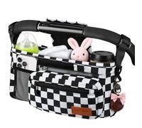 Pram Organiser Bag with 2 Cup Holder, Universal Pram Bag Buggy Accessories | Pushchair Organiser with Non Slip Strap, Stroller Buggy Accessories, Diaper Bag, Pram Caddy Baby Essentials for Newborn