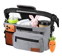 Pram Organiser Bag with Cup Holder: Universal Pram Caddy Buggy Accessories | Buggy Bag Large Capacity Stroller Bag, Pushchair Pram Accessories for Baby Buggy Doona, Nuna, Jogger, Bugaboo