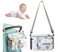 Pram Organiser, Pram Bag, Buggy Organiser, Pushchair Organiser with Cartoon Dog Zip Mobile Phone Compartment Hook Strap for Travel