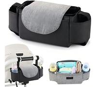 Pram Organiser with Cup Holder,Buggy Organiser incl Phone Holder & Waterproof Cover,Large Capacity pram Organiser Bag,Can be Carried or Hung,Fits All Pushchairs (Black)