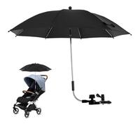 Pram Parasol, Pram Umbrella,Universal Baby UV Sun Protection Umbrella, Windproof Baby Stroller Umbrella with Adjustable Fixing Clamp & Handle for Pram, Stroller, Pushchair and Buggy (Black, 75cm)