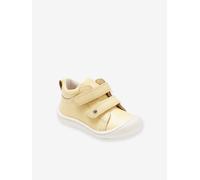 Pram Shoes in Soft Leather, Hook&Loop Strap, for Babies, Designed for Crawling pale yellow