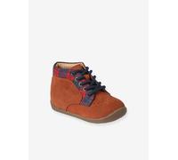 Pram Shoes in Soft Leather with Laces, for Babies, Designed for Crawling chocolate