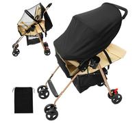 Pram Sun Shade Cover with Mesh Window, Universal Baby Carriage Canopy Extender for Umbrella Strollers and Car Seats, Breathable Double Layer Polyester Sun Protector with Storage Bag(Black)