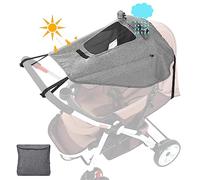Pram Sun Shade with Breathable Viewing Window Windproof Sun Shade Cover for Pram Universal Pram Parasol with Window Blackout Light Grey, Parasols Sun Covers