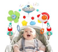 Pram Toys for Babies - Musical Infant Car Seat Toys, Baby Crib Toys with Music Box, Foldable Pushchair Toys Stroller Hanging Montessori Sensory Toys for Boys Girls Newborn Shower Gifts (Space Red)