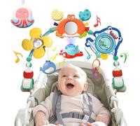 Pram Toys for Babies - Musical Infant Car Seat Toys, Baby Crib Toys with Music Box, Foldable Pushchair Toys Stroller Hanging Montessori Sensory Toys for Boys Girls Newborn Shower Gifts
