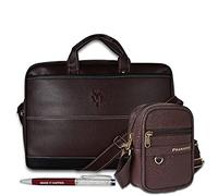Pramadda Pure Luxury Fashionable Corporate Diwali Gift Item for Men Women Leather Messenger laptop File Brown Leather Crossbody Bag Combo Pack | Special Birthday Gifts for Men Employee Staff Clients.,