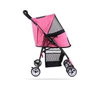 Prams Lightweight Foldable Dog Cat Bicycle Trailers Trolley Jogger Buggy Carrier 4-Rounds Outdoor Travel Cart (Pink)