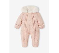 Pramsuit with Heart Prints, Lining in Faux Plush Fur, for Babies old rose