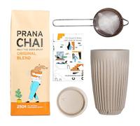 Prana Chai Original Masala Blend 250g + Huskee 12oz Cup with Lid + stainless steel fine mesh strainer