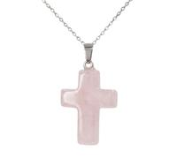 Prana Gift Pink Quartz Cross Necklace with Stainless Steel Chain