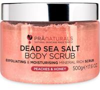 PraNaturals Dead Sea Salt Body Scrub 500G - Hydrating & Moisturising, Natural Oils & Minerals, Exfoliating, Softening & Nourishing, All Skin Types, No Parabens, Vegan & Cruelty Free (Peaches & Honey)