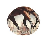 Prancing Brown Horse Double layer women's shower cap, reusable, large size design suitable for all hair lengths, suitable for girls, spa and home salon use.