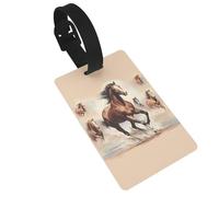 Prancing Brown Horse Luggage tag.Personalized Full-Width Printed PVC, Business Card Size, with Detachable Wrist Strap.