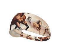 Prancing Brown Horse Printed Elastic Sports Headband： Stretchy Sweatband for Running, Gym, Cycling, Yoga, Fitness & Travel