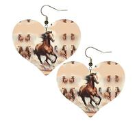 Prancing Brown Horse Prints Stylish Heart-Shaped Earrings Lightweight Women'S Accessories Perfect For Parties And Valentine'S Day.