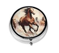 Prancing Brown Horse Take-Along Pill Box, Portable Round Pill Box, fits in Your Purse Pocket Lightweight 3 Compartment Pill Box,