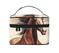 Prancing Brown Horse Travel Cosmetic Bag, Equipped with Multi-Pocket compartments and Made of Large Capacity Polyester Twill, Perfect for Gym, Camping, and Business Travel.