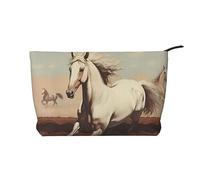 Prancing White Horse Women's corduroy cosmetic bag, portable zipper hand-held wallet, suitable for travel and daily storage of cosmetics,