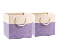 Prandom Large Foldable Cube Storage Bins 33x33x33cm [2-Pack] Fabric Linen Storage Baskets Cubes Drawer with Cotton Handles Organizer for Shelves Closet Bedroom Purple