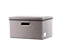 Prandom Storage Boxes with Lids,Collapsible Linen Fabric Storage Box,Decorative Bins,Really Useful Box,Clothing Storage,Stackable,29x22x17cm,Grey[1-Pack]