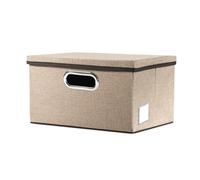 Prandom Storage Boxes with Lids,Collapsible Linen Fabric Storage Box,Decorative Bins,Really Useful Box,Clothing Storage,Stackable,29x22x17cm,Khaki[1-Pack]