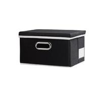Prandom Storage Boxes with Lids,Collapsible Linen Fabric Storage Box,Decorative Bins,Really Useful Box,Clothing Storage,Stackable,29x22x17cm,Black[1-Pack]