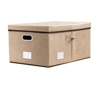 Prandom Storage Boxes with Lids Large,Collapsible Linen Fabric Storage Box,Decorative Bins,Really Useful Box,Clothing Storage,Stackable,58x40x30cm,Khaki[1-Pack]