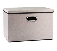 Prandom Storage Boxes with Lids Large,Collapsible Linen Fabric Storage Box,Decorative Bins,Really Useful Box,Clothing Storage,Stackable,45x30x30cm,Light Grey[1-Pack]
