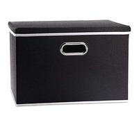 Prandom Storage Boxes with Lids Large,Collapsible Linen Fabric Storage Box,Decorative Bins,Really Useful Box,Clothing Storage,Stackable,45x30x30cm,Black[1-Pack]