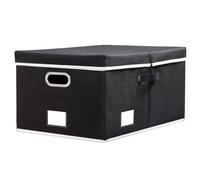 Prandom Storage Boxes with Lids Large,Collapsible Linen Fabric Storage Box,Decorative Bins,Really Useful Box,Clothing Storage,Stackable,58x40x30cm,Black[1-Pack]