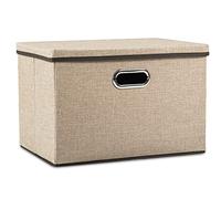 Prandom Storage Boxes with Lids Large,Collapsible Linen Fabric Storage Box,Decorative Bins,Really Useful Box,Clothing Storage,Stackable,45x30x30cm,Khaki[1-Pack]