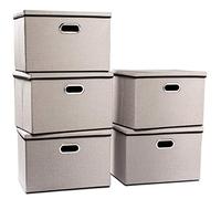 Prandom Storage Boxes with Lids Large,Collapsible Linen Fabric Storage Box,Decorative Bins,Really Useful Box,Clothing Storage,Stackable,45x30x30cm,Light Grey[5-Pack]
