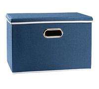 Prandom Storage Boxes with Lids Large,Collapsible Linen Fabric Storage Box,Decorative Bins,Really Useful Box,Clothing Storage,Stackable,45x30x30cm,Royal Blue[1-Pack]