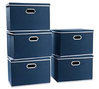 Prandom Storage Boxes with Lids Large,Collapsible Linen Fabric Storage Box,Decorative Bins,Really Useful Box,Clothing Storage,Stackable,45x30x30cm,Royal Blue[5-Pack]