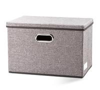 Prandom Storage Boxes with Lids Large,Collapsible Linen Fabric Storage Box,Decorative Bins,Really Useful Box,Clothing Storage,Stackable,45x30x30cm,Grey[1-Pack]
