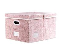 Prandom Storage Boxes with Lids Large.Rose Pattern Fabric Decorative Storage Box, Really Useful Box,Clothing Storage,Cubes Organizers,Collapsible,Stackable,58x40x30cm, Pink[1-Pack]