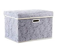 Prandom Storage Boxes with Lids Large.Rose Pattern Fabric Decorative Storage Box, Really Useful Box,Clothing Storage,Cubes Organizers,Collapsible,Stackable,45x30x30cm, Gray[1-Pack]
